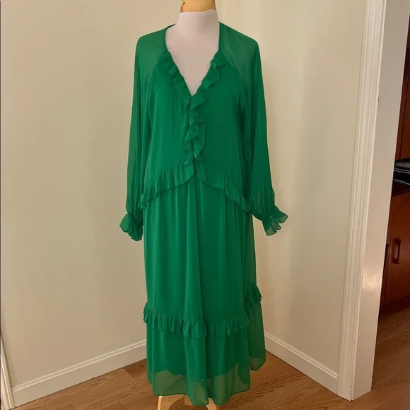 zara green dress puff sleeves Donna Morgan Women's Puff Sleeve V-Neck Mini Dress - Oil Green main image 0